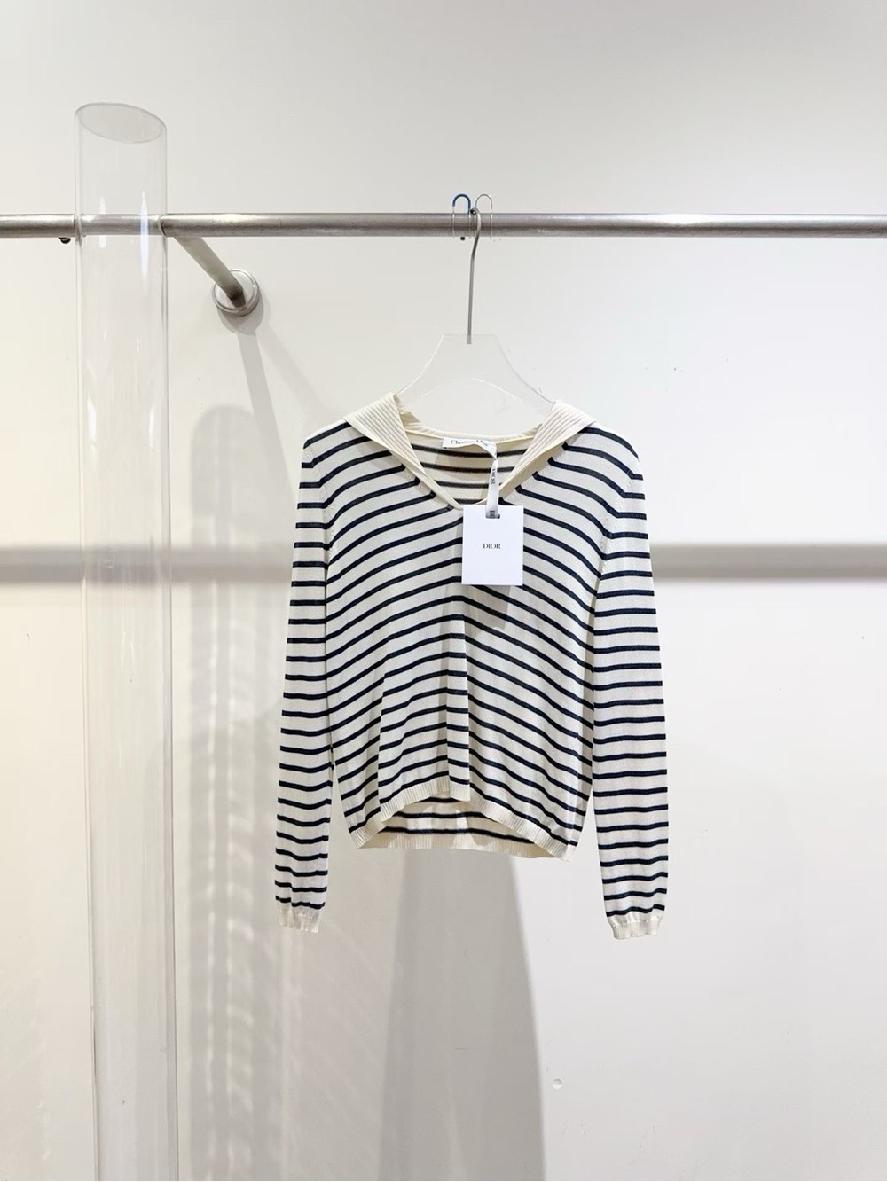 Dior Striped Sailor-Collar Knit Top - Cream & Navy